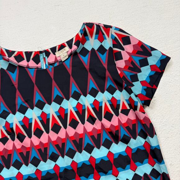 J.Crew Geometric Print Top XS Short Sleeve Lightweight Colorful Retro Blouse - Picture 2 of 7
